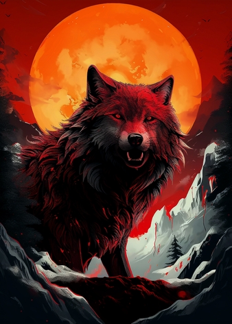 Blood moon wolf