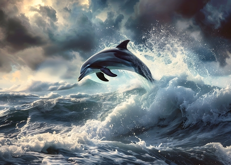 Dolphin jump in rough sea