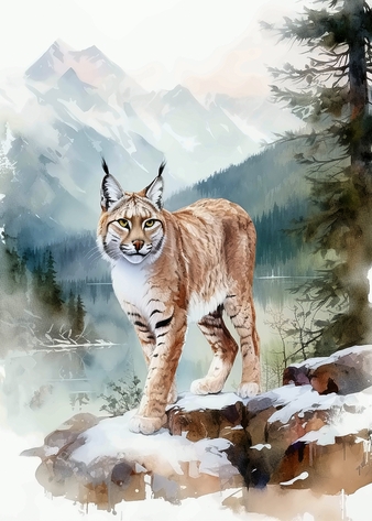 Mountain lynx in the snow