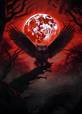 Blood moon and owl