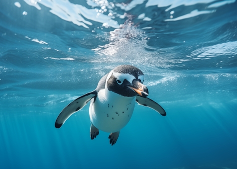 Penguin swimming under water